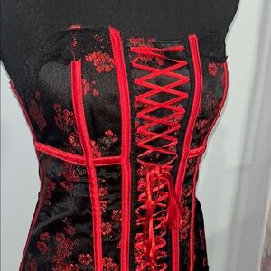 Frederick's of Hollywood Black Corset with Red Floral Design